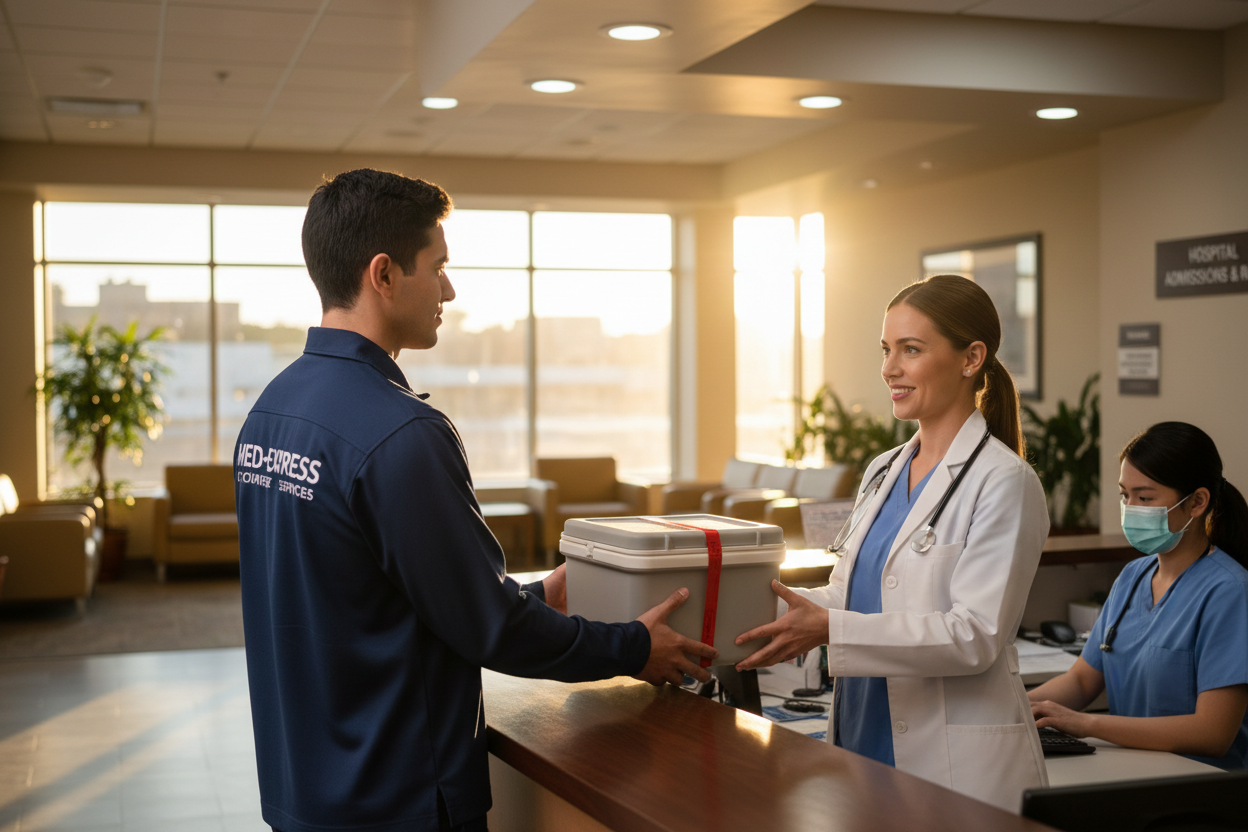 Medical Courier Handing Over Package